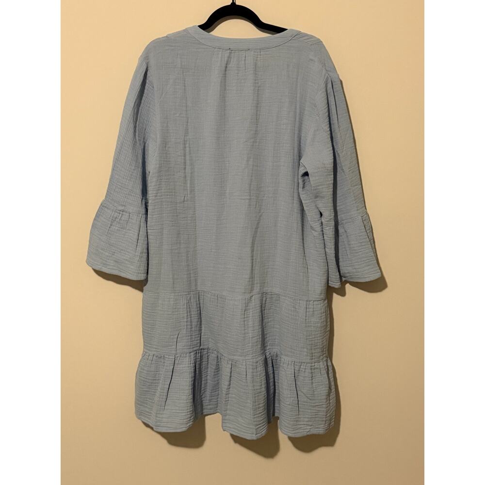 Quince 100% Organic Cotton Gauze Long Sleeve Tiered Mini Dress Ocean Breeze New - Picture 6 of 6